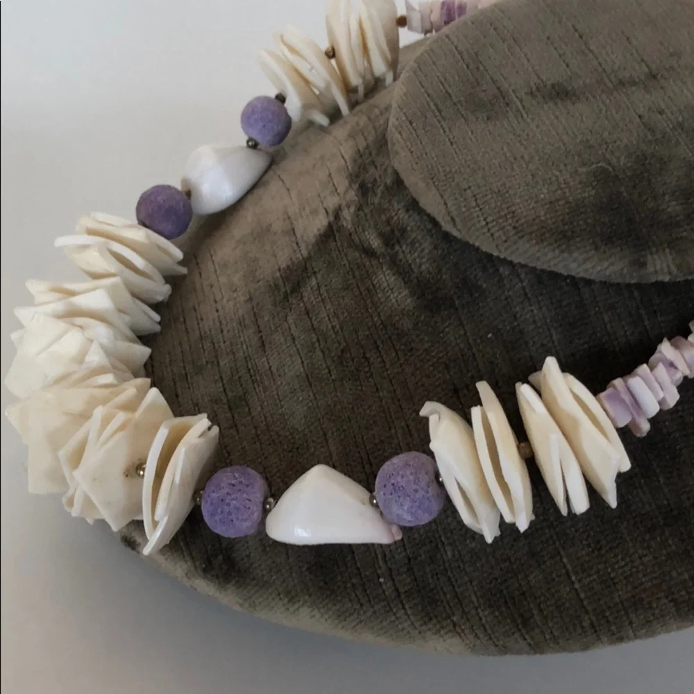 Hawaiian Cream and Purple Beaded Pula Necklace